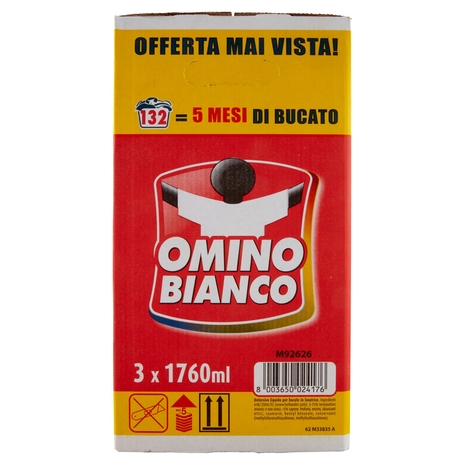 Omino Bianco Detersivo Lavatrice Liquido Muschio Bianco 3 x 44 Lavaggi 3 x 1760 ml